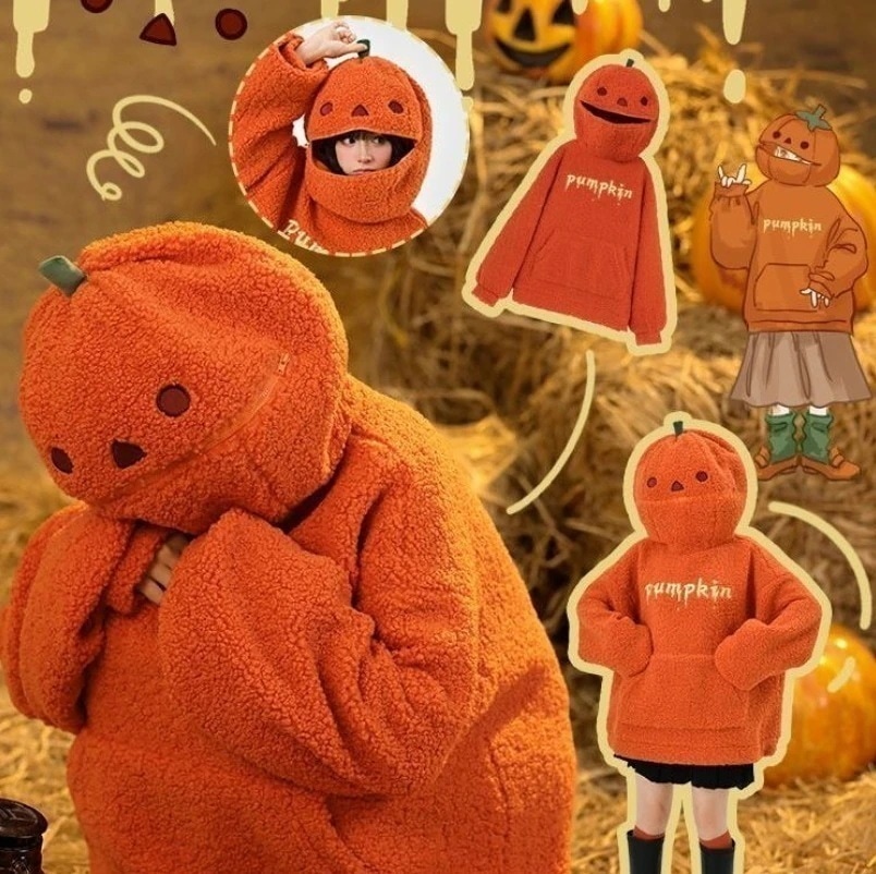 可愛くて面白いハロウィンパンプキンヘッドラムぬいぐるみジャケット2024秋冬ゆったり厚みのあるセーターパーカー1145124268