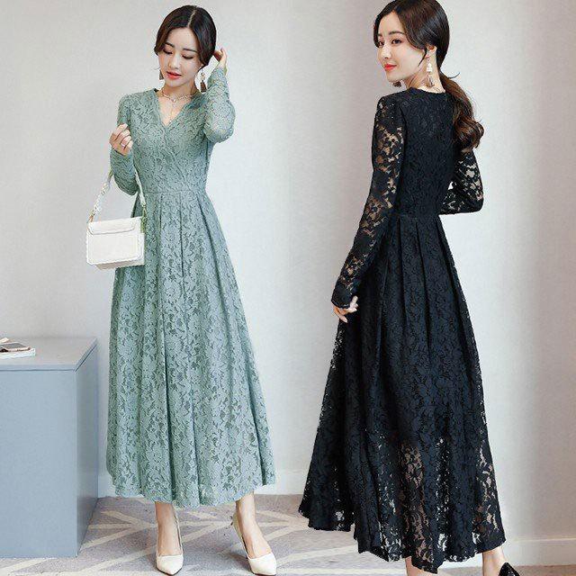 新品/数量限定/出荷が早い結婚式ドレスお呼ばれ30代20代50代40代ワンピースパーティードレス黒ロングドレス総レース袖あり大きいサイズ