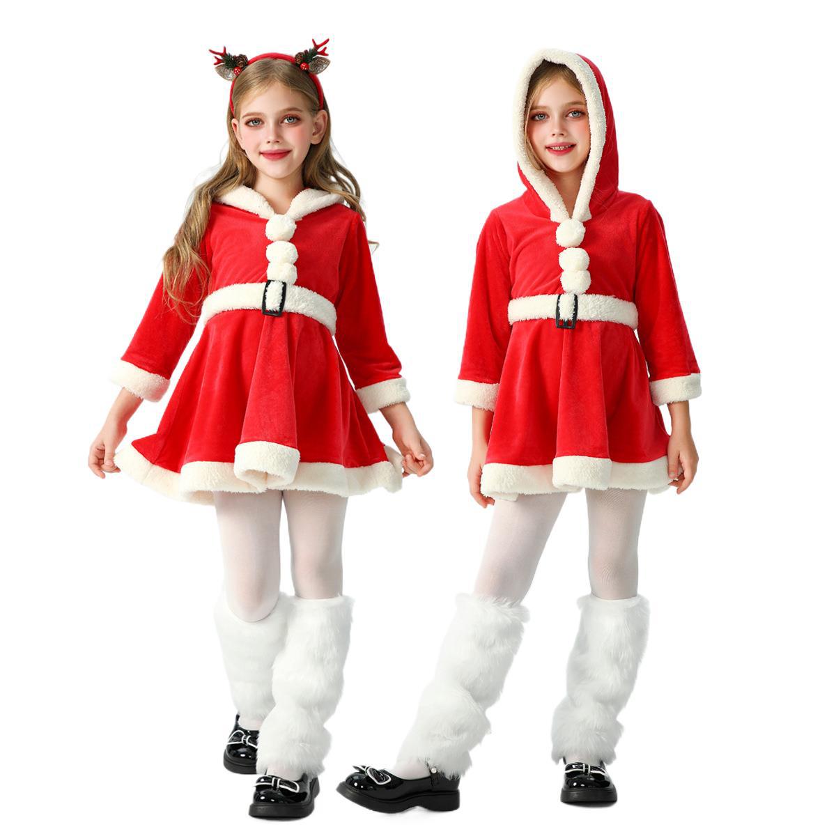 2024年 クリスマス 子供服 ヘラジカドレス レッド クリスマス子供服 女の子 サンタクロース 欧米国境越え