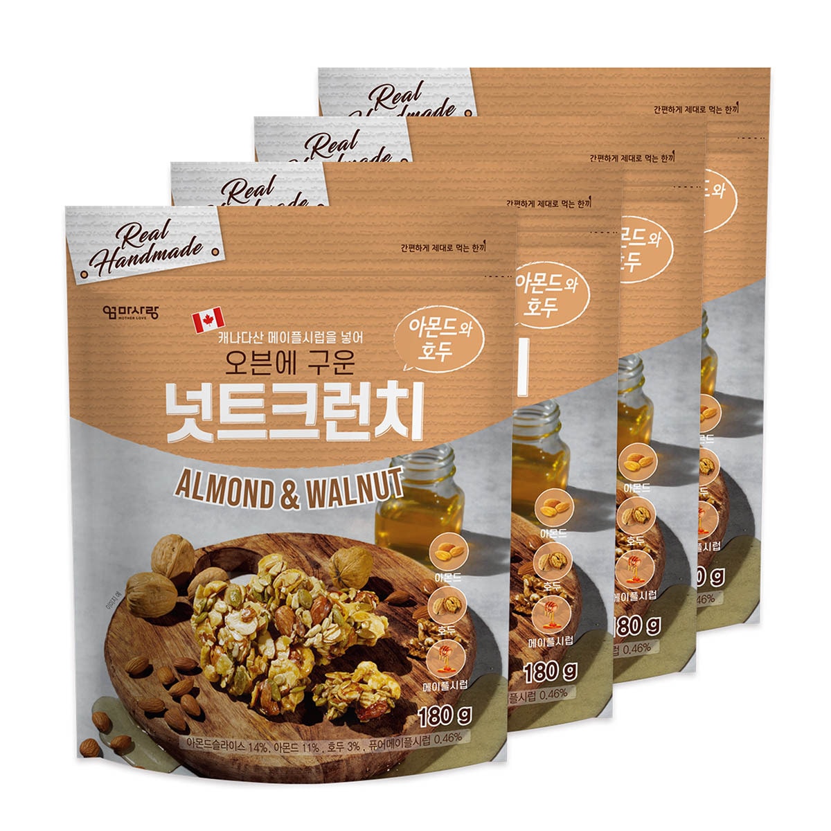 韓国-KMEAL-オーブンで焼いたナッツクランチアーモンド&クルミ180gx4袋