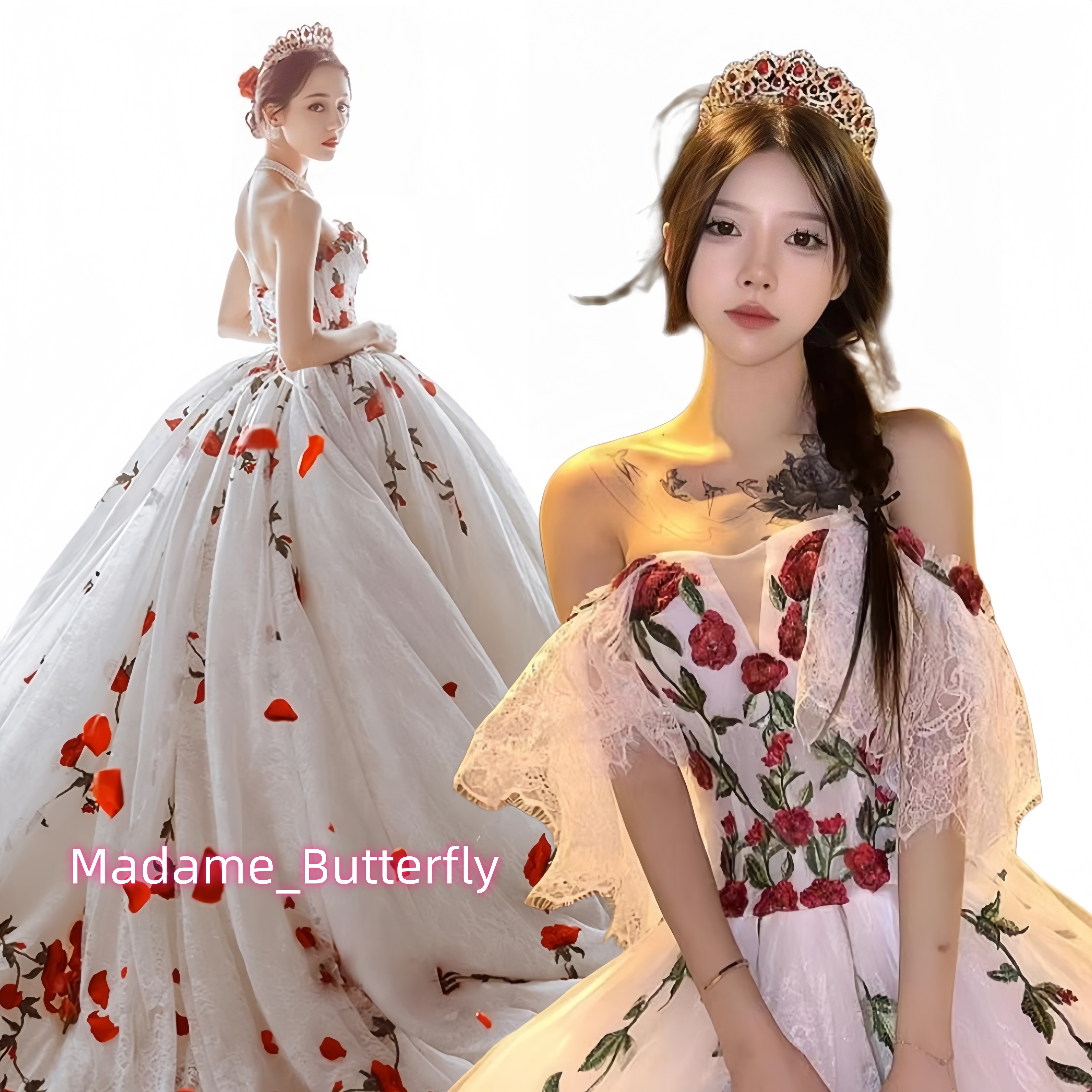 ウェディングドレス白 お呼ばれドレス ふわふわ パーティードレス バラの花 花嫁 披露宴 二次会 結婚式 20代 大きいサイズ/小さいサイズ 12,273円