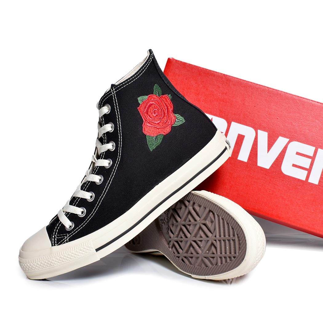CONVERSE ALL STAR (R) ROSEEMBROIDERY HI BLACK コンバース オールスター ハイ スニーカー ( 花 バラ 黒 ブラック ワンポイント ワッペン 刺繍 メンズ