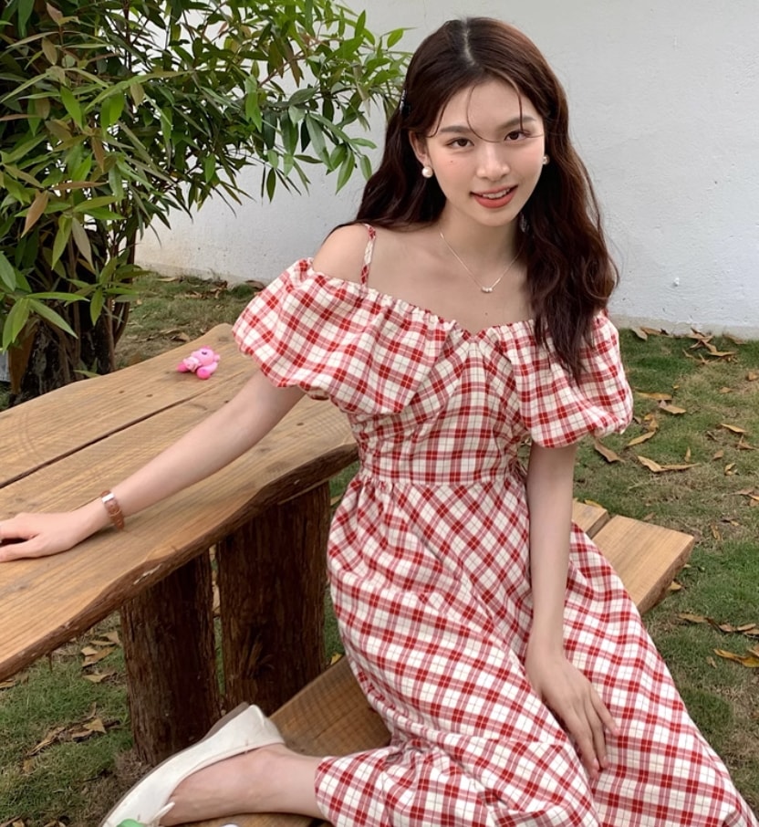 ワンピース デート モテアイテム ロングワンピース フレアワンピース チェック柄 オフショルダー 大人可愛い きれいめ 上品 おしゃれ かっこいい 大人可愛い ラブリー キュート ガーリー クール