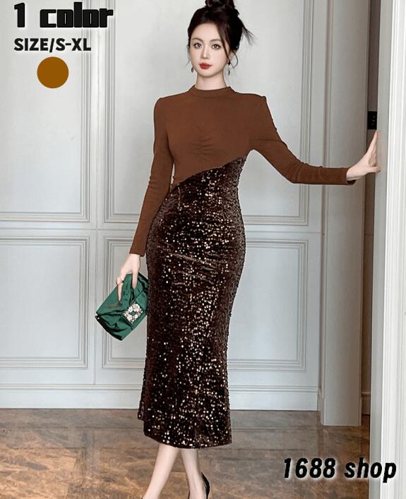 人気新品2025 タイトワンピース 姫系ワンピース　シンプル　ワンピース インポート ひざ丈 ミドル丈 エレガント　韓国ファッション シンプル Vネック パーティドレス 長袖　お嬢様 セクシー ミニワ