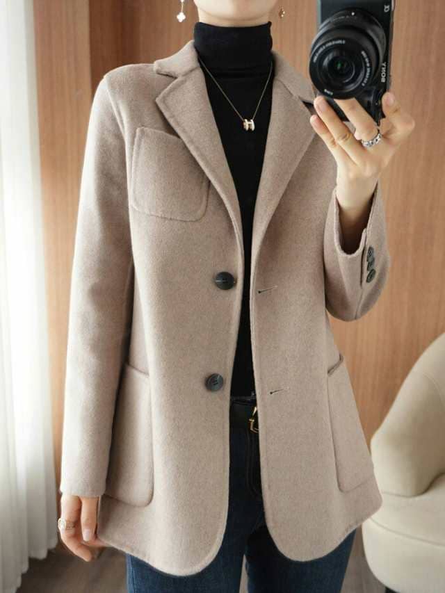 テーラードジャケット ウールコート レディース ミドル丈 チェスターコート 40代 50代 30代 20代 メルトン テーラードカラー ジャケット