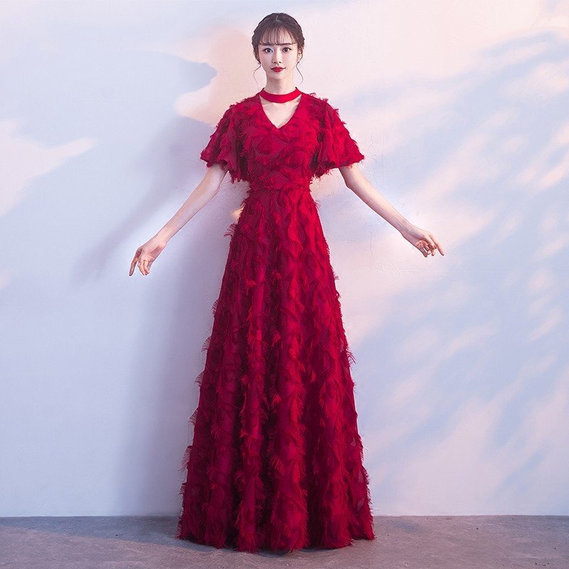 カラードレス 赤 演奏会 ロングドレス 安い パーティードレス 結婚式 二次会 フォーマルドレス 花