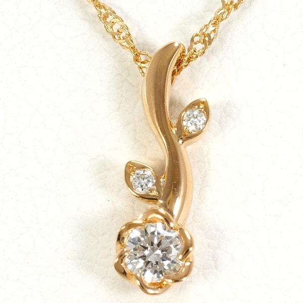 K18 18金 PG ピンクゴールド ネックレス ダイヤ 0.08 約40cm ジュエリー 中古