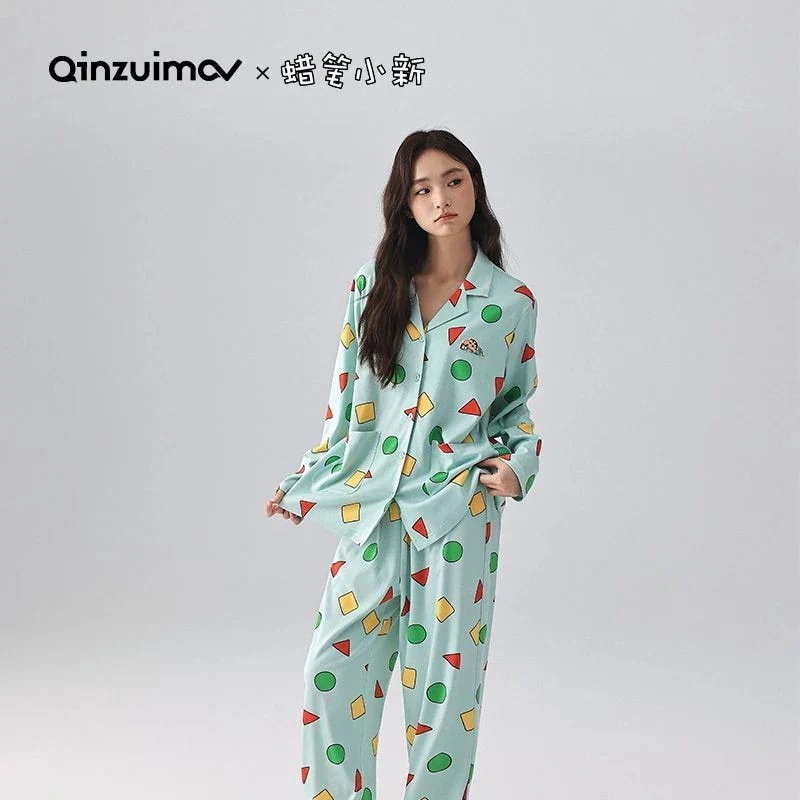 かわいい キス猫【 クレヨンしんちゃん ボーちゃん 同タイプ】モーデール長袖ズボンパジャマ女性春秋ホームウェアセット