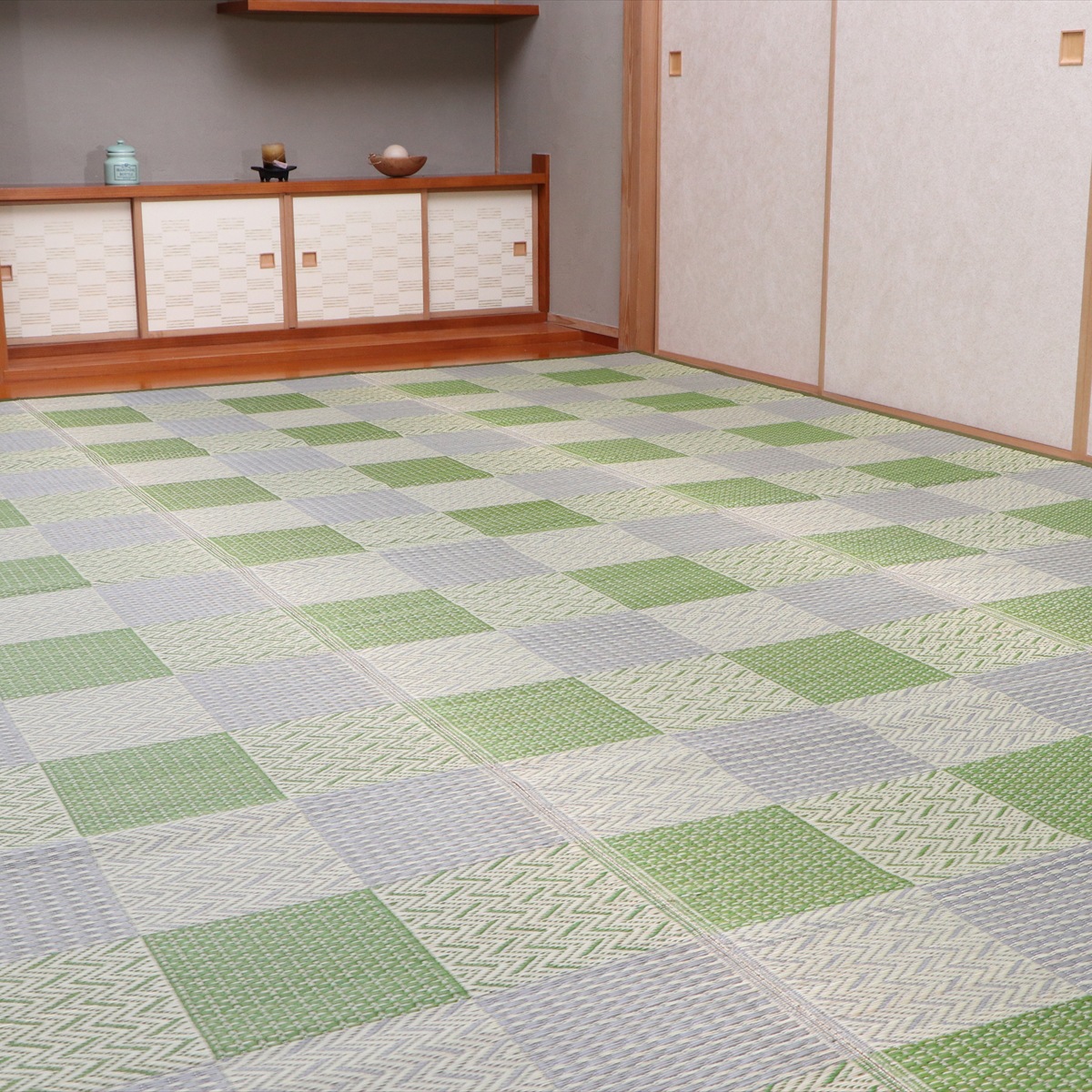 【I】【代引不可】イケヒコ 国産い草 花ござ 上敷き 草千里 グリーン 約174×174cm(江戸間2畳) カーペット ラグ 【北海道・沖縄・離島不可】