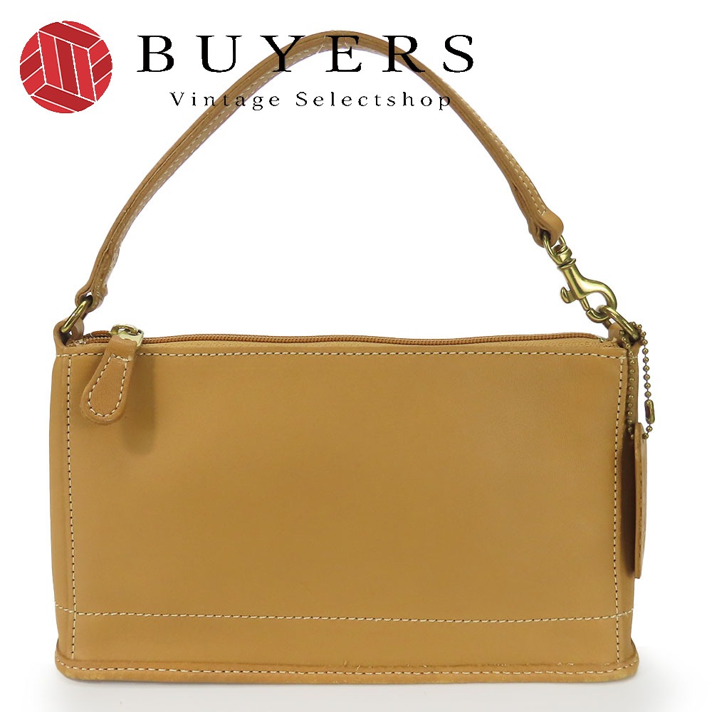 中古 ポーチ 9311 レザー ベージュ ゴールド金具 ハンドポーチ バッグ 普段使い レディース 女性