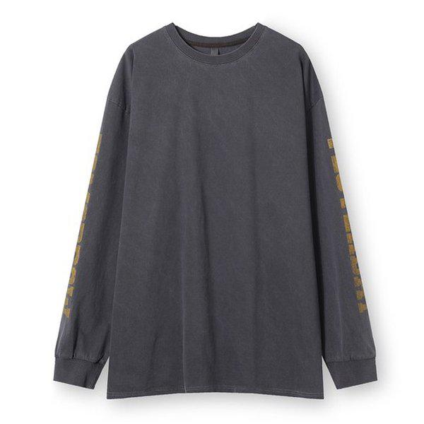 メンズ ピグメント レタリング ラウンド 長袖 Tシャツ AC-TSA-Q019-イエロー