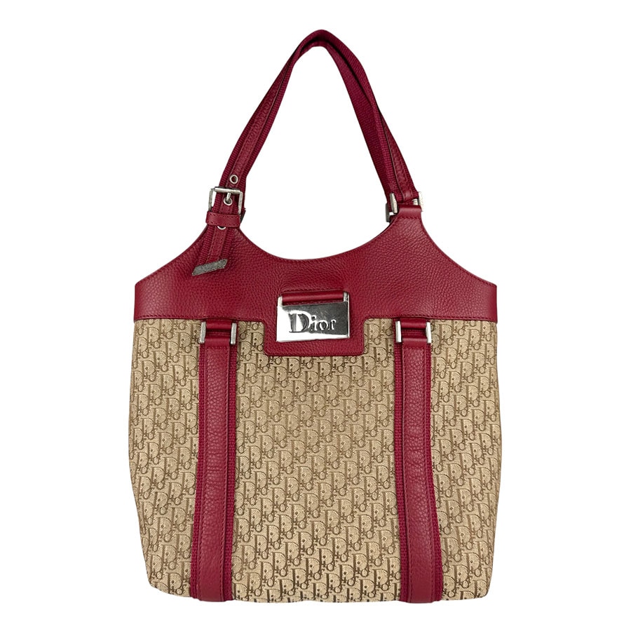 クリスチャンディオール Christian Dior ハンドバッグ レザー/キャンバス レッド/ブラウン レディース z9180