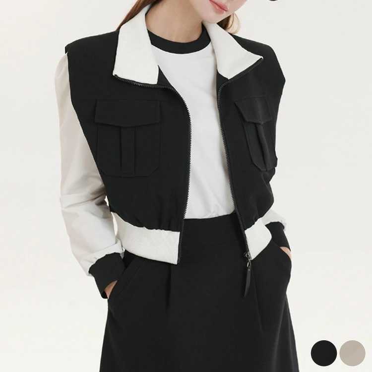 ゴルフウェア ベスト レディース 韓国 ジップアップ ポケット 春 秋 おしゃれ アウター 黒 ベージュ トップス カーゴ 個性的 ゴルフ女子 大人