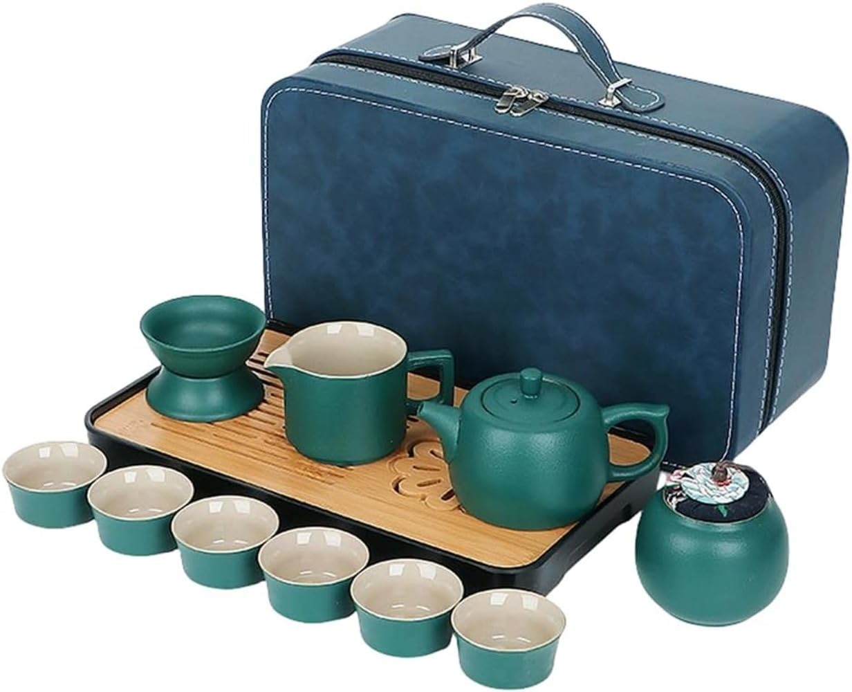 茶器セット 急須セット 陶器ティーセット 和風急須 カップ付き 旅行用 携帯式 軽量 収納ボックス付き 自宅用・贈り物に最適 (A 04)