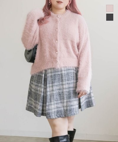 大きいサイズ レディース LL 3L 4L XL XXL XXXL フェザーヤーンパールボタンカーディガン