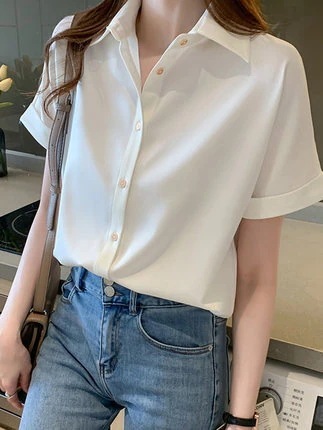 シャツ ブラウス レディース 半袖 襟付き とろみ感 かわいい 大人可愛い きれいめ シンプル 上品 フォーマル おしゃれ 無地 春 夏 オフィス ビジネス デート お出かけ ホワイト トップス