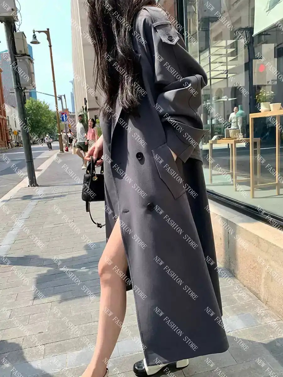 ウインドブレーカーコートレディース春と秋の新作ミドル丈の英国風コート-11