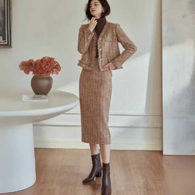きれいめ レディースファッション ツィード セットアップ レディース S M L XL 2XL