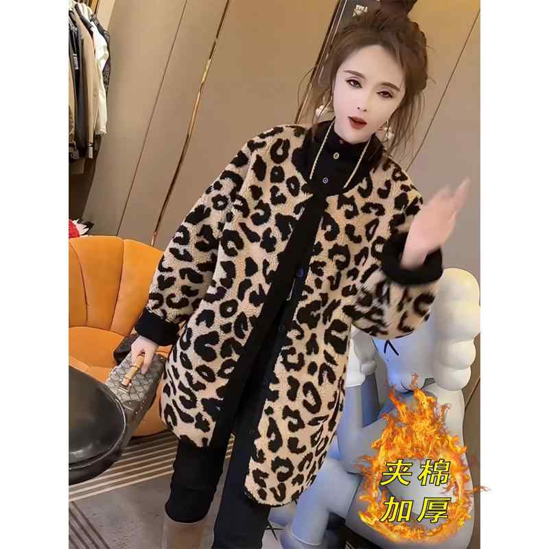 秋服 レディース ファッション オシャレ カワイイ シンプル 大人カワイイ 大きいサイズ 韓国スタイル ヒョウ柄 ラムウール キルティング カジュアル コットン ジャケット トップス