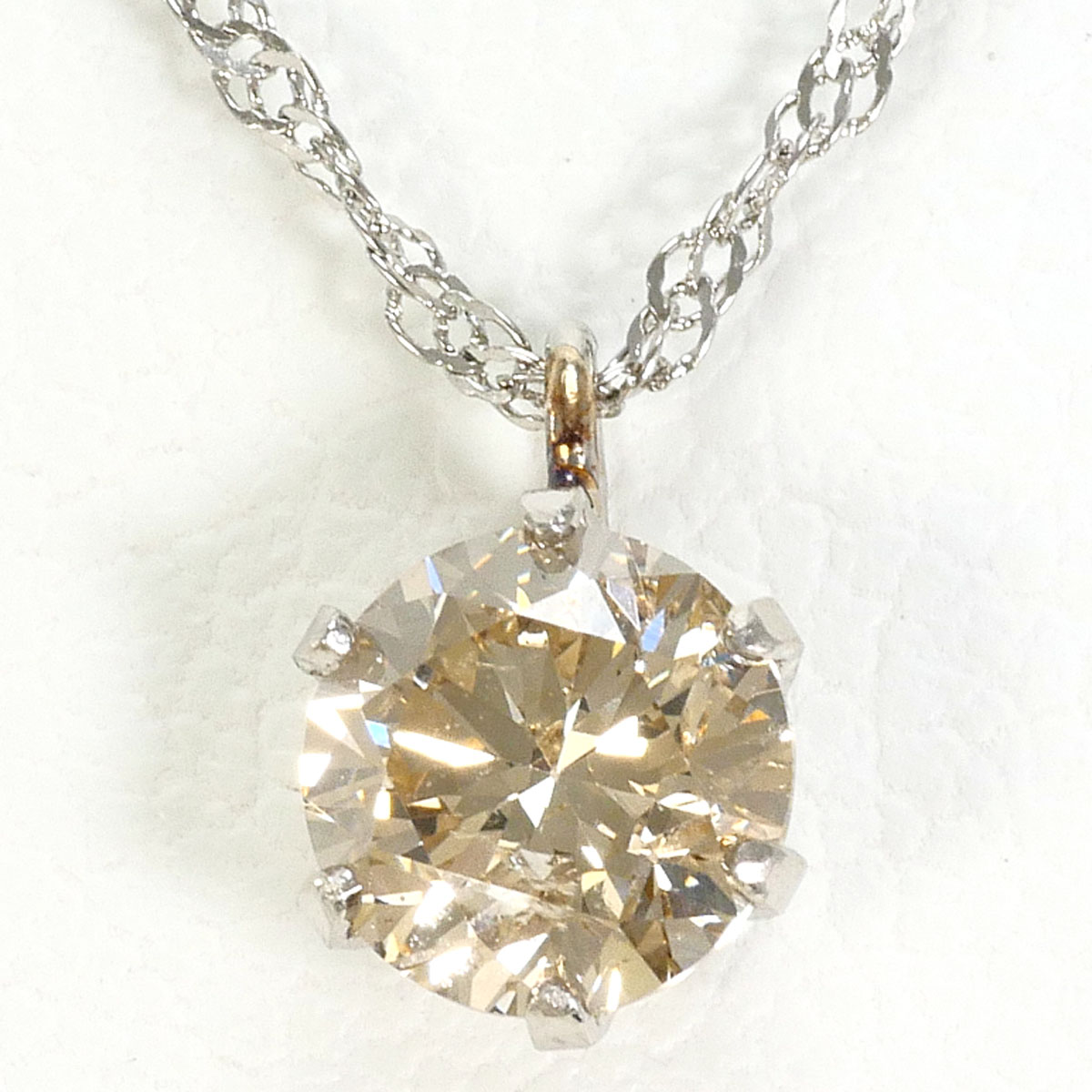 PT900 プラチナ PT850 プラチナ ネックレス ブラウンダイヤモンド 0.40ct 総重量約1.0g 約40cm 中古