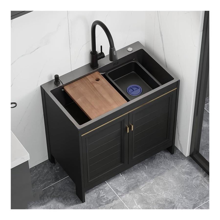 屋外シンク，黒流し台，ガーデンシンク，ステンレスキッチンシンクキャビネット付き，業務用シングルボウル流し台，システムキッチン シンクキャビネット，簡易