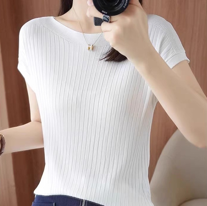 トップス サマーセーター サマーニット 半袖 ボートネック フェミニン リブニット コンサバ きれいめ シンプル 上品 おしゃれ かっこいい レトロ クール エレガント モダン ベーシック ナチュラル
