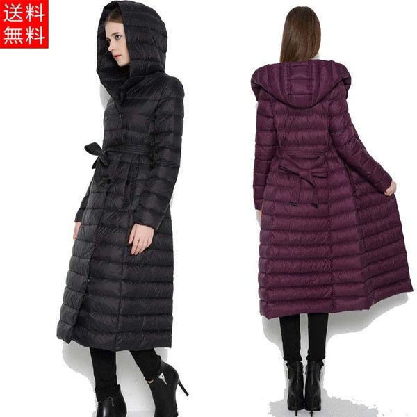 秋冬新作 ダウンコート 無地 ロング丈 レディース フード付き 薄手 軽量 大きいサイズ