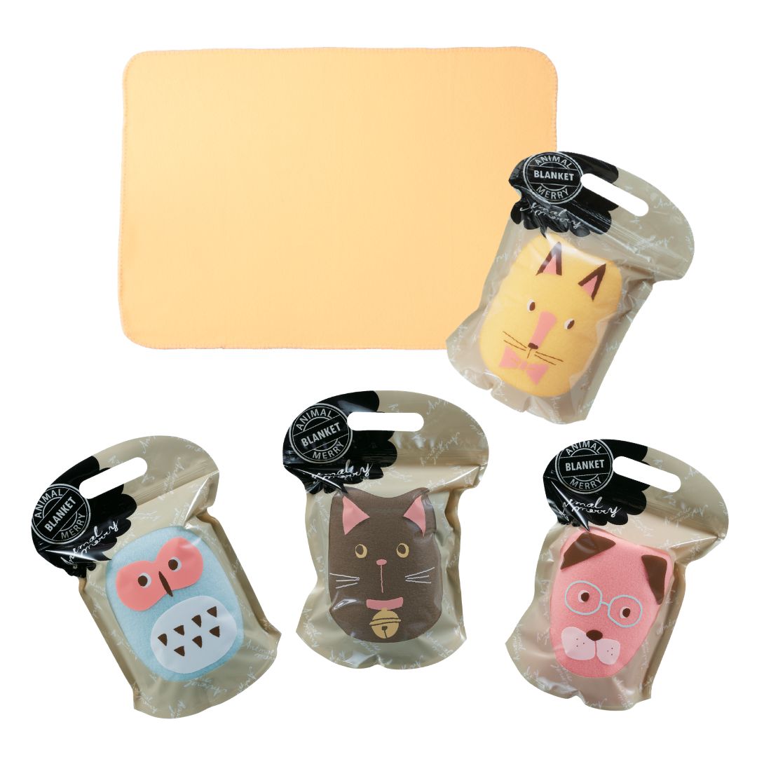 【64個セット】アニマルメリー フェイスブランケット 膝掛け ひざ掛け かわいい 動物 ノベルティ 粗品 プチギフト 冷房対策 コンパクトブランケット ギフト向け