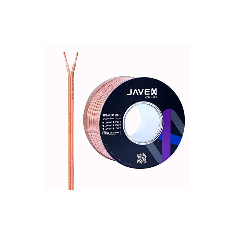 JAVEXスピーカーワイヤー12ゲージAWG [2x3.38mm2] [OFC無酸素銅99.9%] 銅撚り線フラットケーブル30.5M/100FT