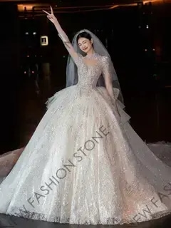 長袖ウェディングドレス2024新型宮廷風高級感重工フランス小柄ウェディングドレス-64