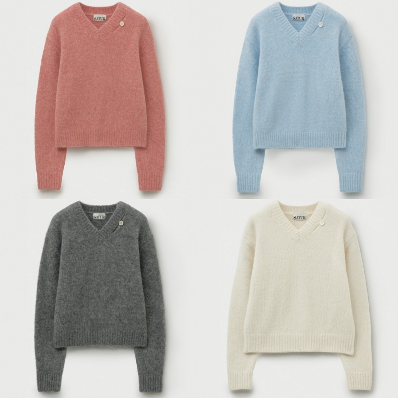 【SATUR】 25FW (W) ESSEN TWO TONE MAHAIR BLEND KNIT : 4COLORS