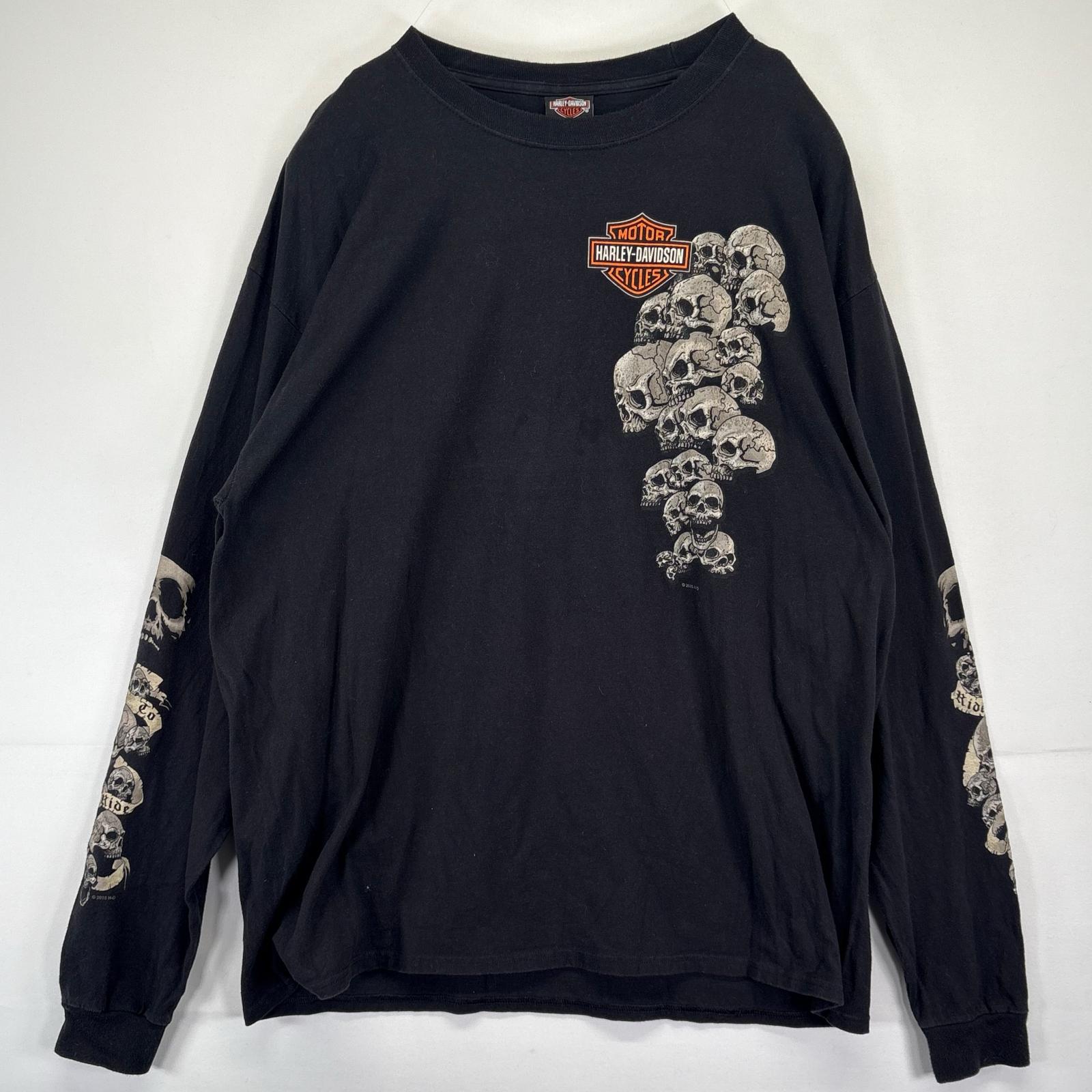 古着 長袖Tシャツ スカル バックプリント ロゴ 大きいサイズ XXL ブラック メンズ