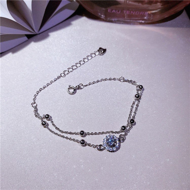 ブレスレット レディース 贅沢 ダイヤ 一粒 大粒 2連 ボール プラチナ仕上げ シルバー925 母