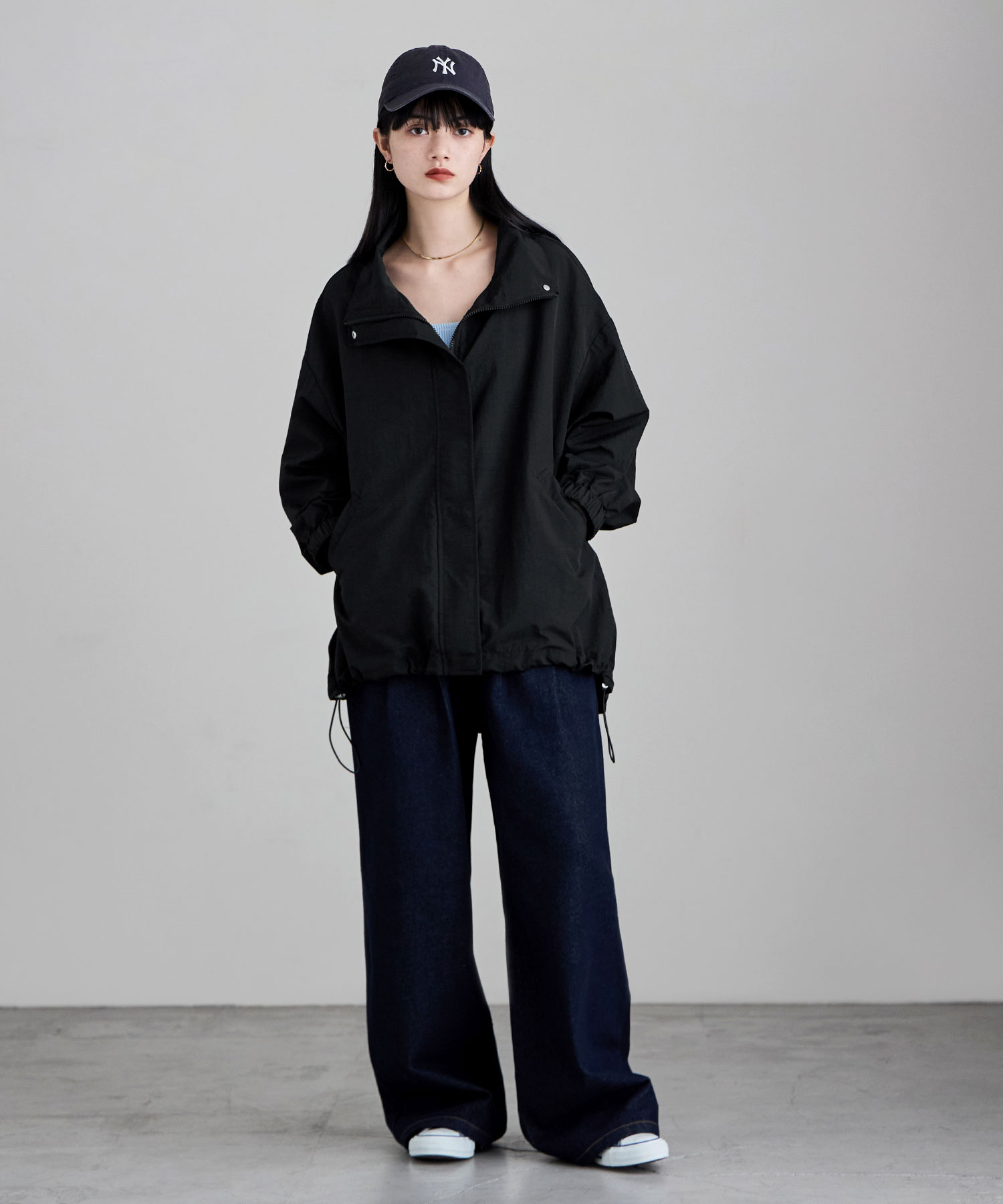 ナイロンスタンドカラーブルゾン アウター コート ジャケット ブルゾン 長袖 スプリングコート ミドル丈 スタンドカラー ハイネック ナイロン ビッグシルエット ゆったり 大きいサイズ ミリタリー