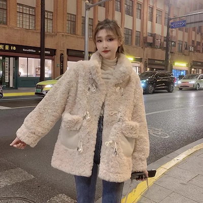 チェック 防寒 厚手 毛皮 ラムズウール 裏起毛 皮毛一体 中綿ジャケット ふわふわ ディアフリー 4,683円