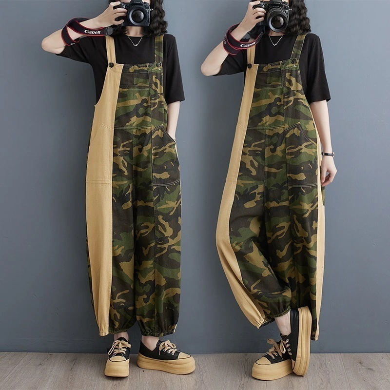 ワイドパンツ オールインワンパンツ おしゃれ レディース デニムサロペット 大きめ ゆったり コントラストカラー 新作 2025春