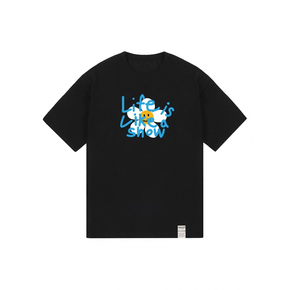 GRAVER ビッグドローイングレターフラワー半袖ブラックブルーロゴ 6,644円