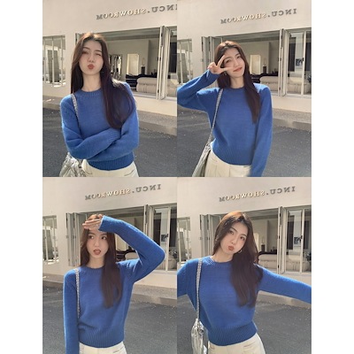 ムルバンの黒いセーターの女性の冬の丸首はゆったりしています