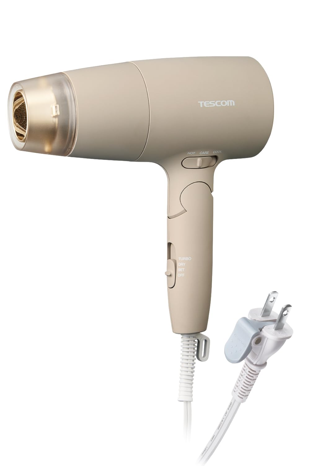 テスコム ドライヤー プロテクトイオン ケアモード搭載 スピードアップフード付属 冷温風 大風量 軽量 折りたたみ ラク抜きプラグ グレージュ TD560A-C