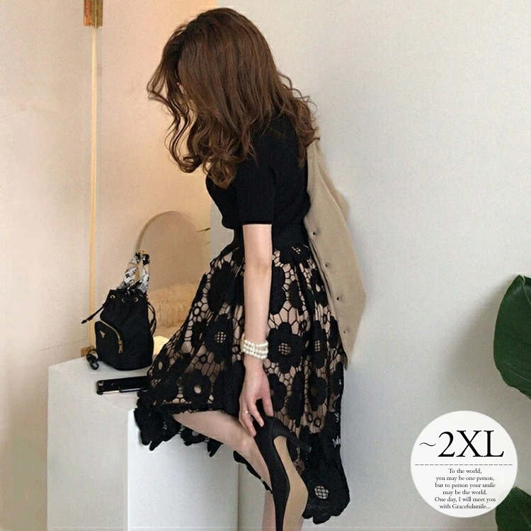 魅力的な価格 ニット セパレート 春きれめセットアップ リブニット フレアスカート ワンピース 膝丈 半袖 レース その他 ワンピース ドレス サイズ L Www 3bblackbio Com