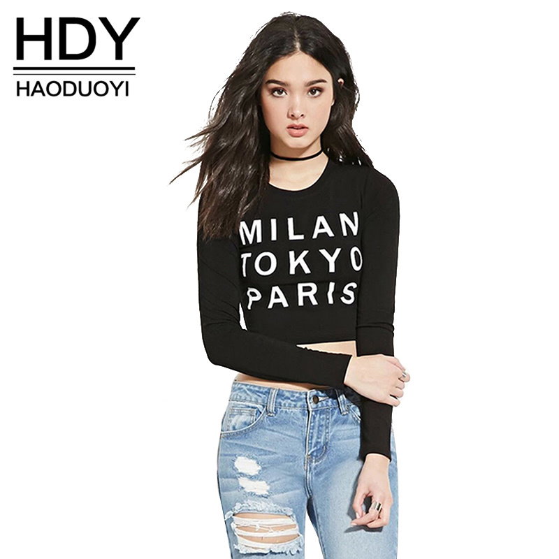 Letter Print Cottton Crop Tops O-neck Long Sleeve Sexy Slim Casual Tops Brief Style Soft Short Femal Letter Print Cottton Crop Tops O-neck Long Sleeve Sexy Slim Casual Tops Brief Style Soft Short Femal