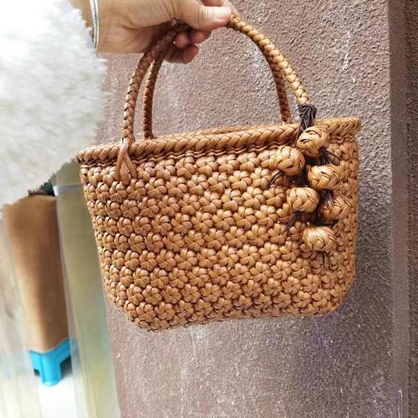 新品（在庫あり）山葡萄 かごバッグ 浴衣バッグ 中 横長 巾着内袋 六角花編み 浴衣 かごバッグ かご バッグ カゴ バッグ 籠 レディース トートバッグ コンパクト