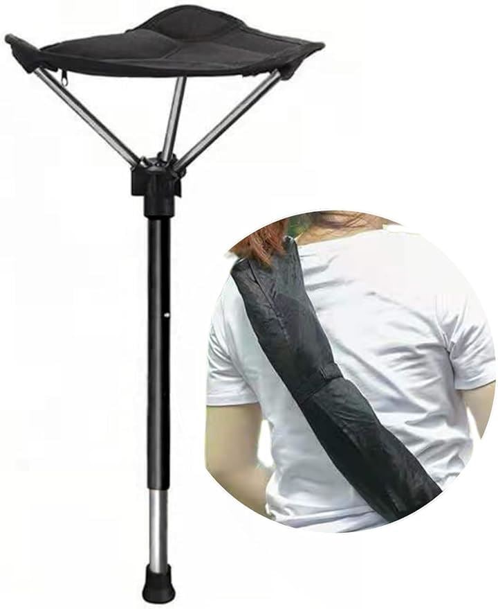 アウトドアチェア 立ったまま コンパクト 軽量 1本足 携帯椅子 行列待ち 高さ調整 持ち運び便利 立ち椅子 スティックチェア ワンポールチェア 折りたたみ椅子(ブラック, フリー)