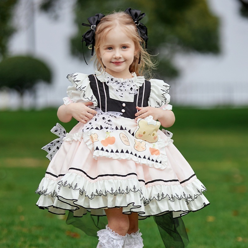 女の子用カートゥーンフリルドレス ショートスリーブ 誕生日パーティードレス 子供用 ロリータ ハロウィン クリスマス