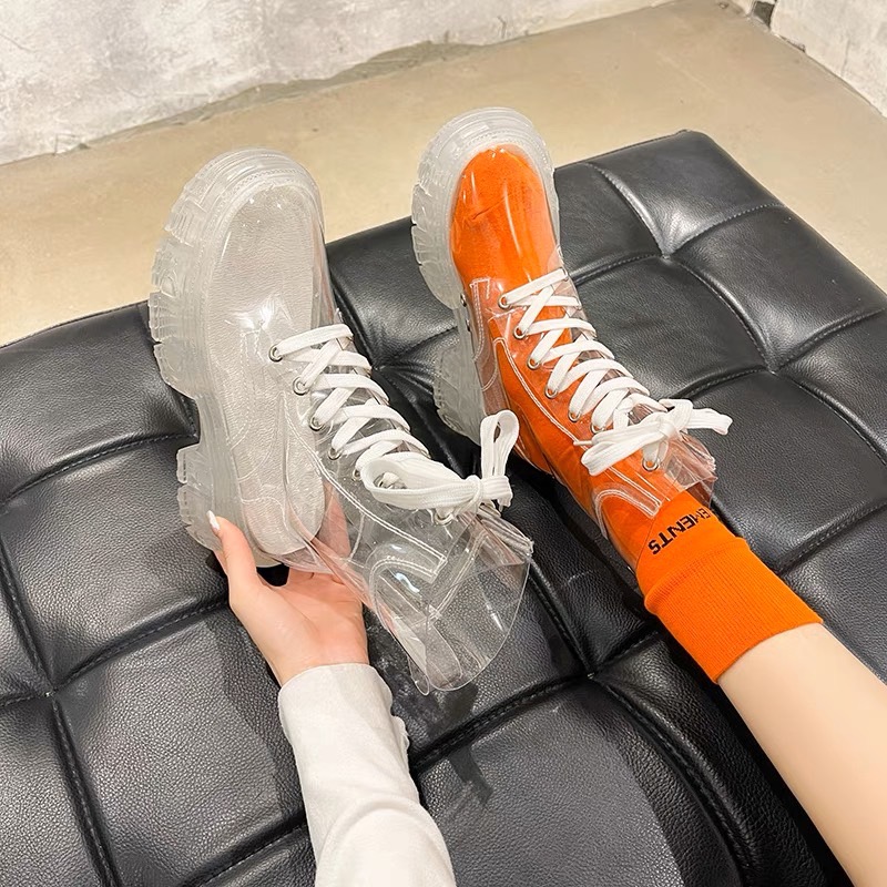 クリアブーツ ブーツ ショートブーツ レディース 透明ビニール 太ヒール ブーティ 靴 春秋 美脚 ファッション レディース トレンド. 可愛い　a4666