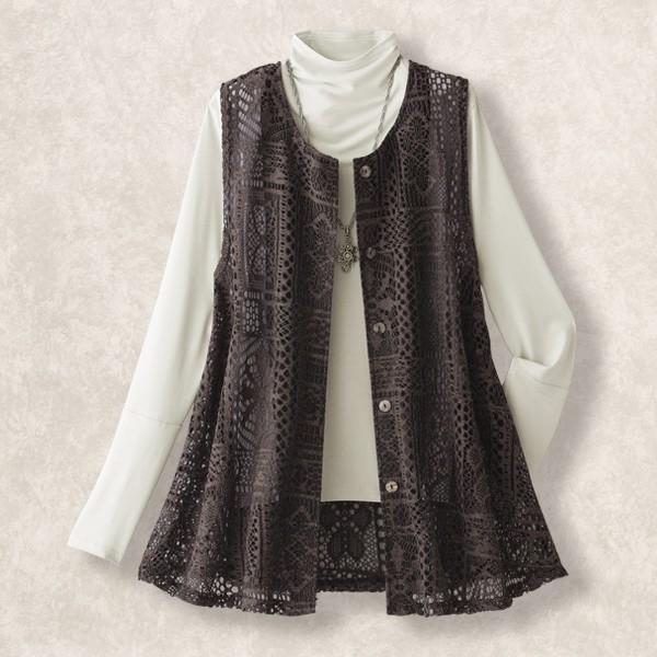 ベスト レディース おしゃれ ミセス シニア ファッション 50代 60代 70代 80代 かわいい総レースデザインベスト
