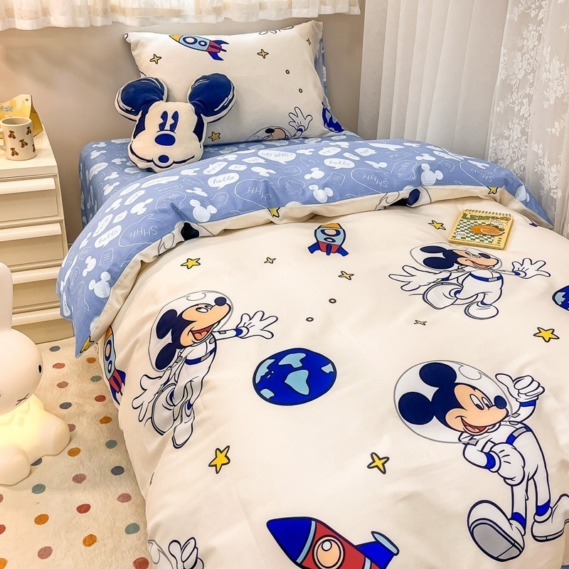 ディズニー純綿学生寮前期用3点セット綿ストロベリーベア漫画プリントベッドシーツと掛け布団カバー