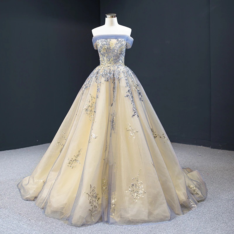 ウェディング独唱用フレアスカート ディナードレス オフショルダーライトウェディング ドレス 結婚式 ワンピース お呼ばれドレス