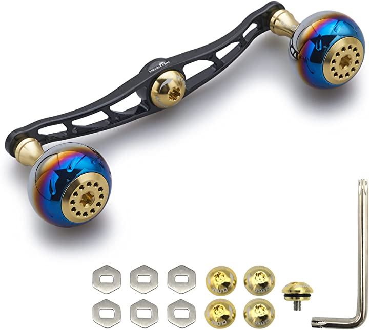 リール ハンドル シマノ ダイワ アブガルシア 通用 ベイトリール Aurora Series 375(ゴールド(ノブ)＆ブラック(ハンドル), 130mm)