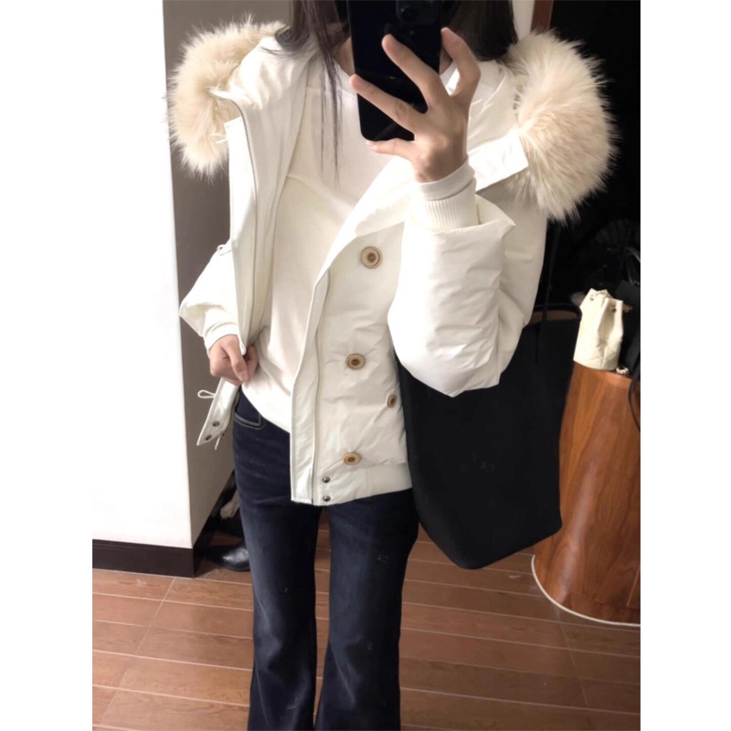 女性用ホワイトショートフード付き90%ホワイトダックダウンジャケット2025年冬新作ハイエンドスタイル小柄な女性用厚手コート 6,651円